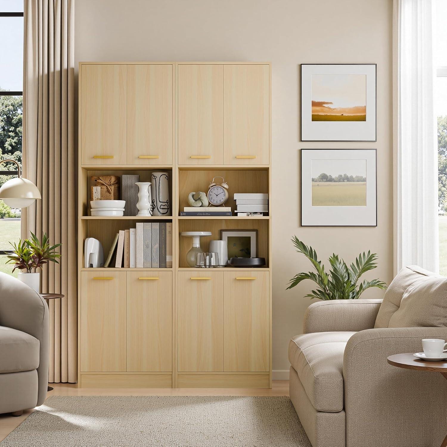 Tall Pantry Cabinet, 4 Doors, Open Countertop, Storage Shelves