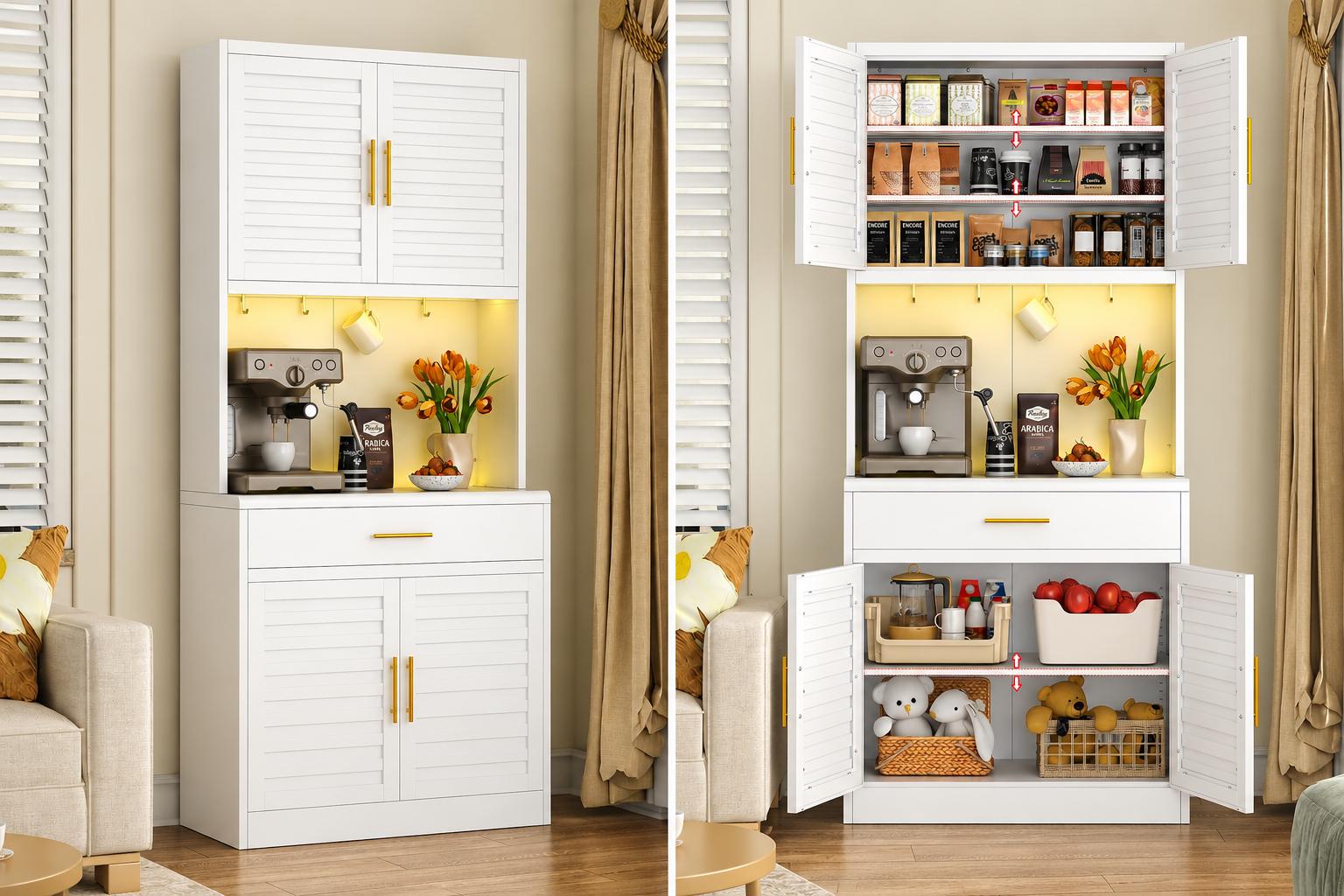 71" Tall Metal Kitchen Pantry Cabinet with Drawer, Wide Storage Cabinet with 4 Doors & Adjustable Shelves, Buffet Sideboard Hutch