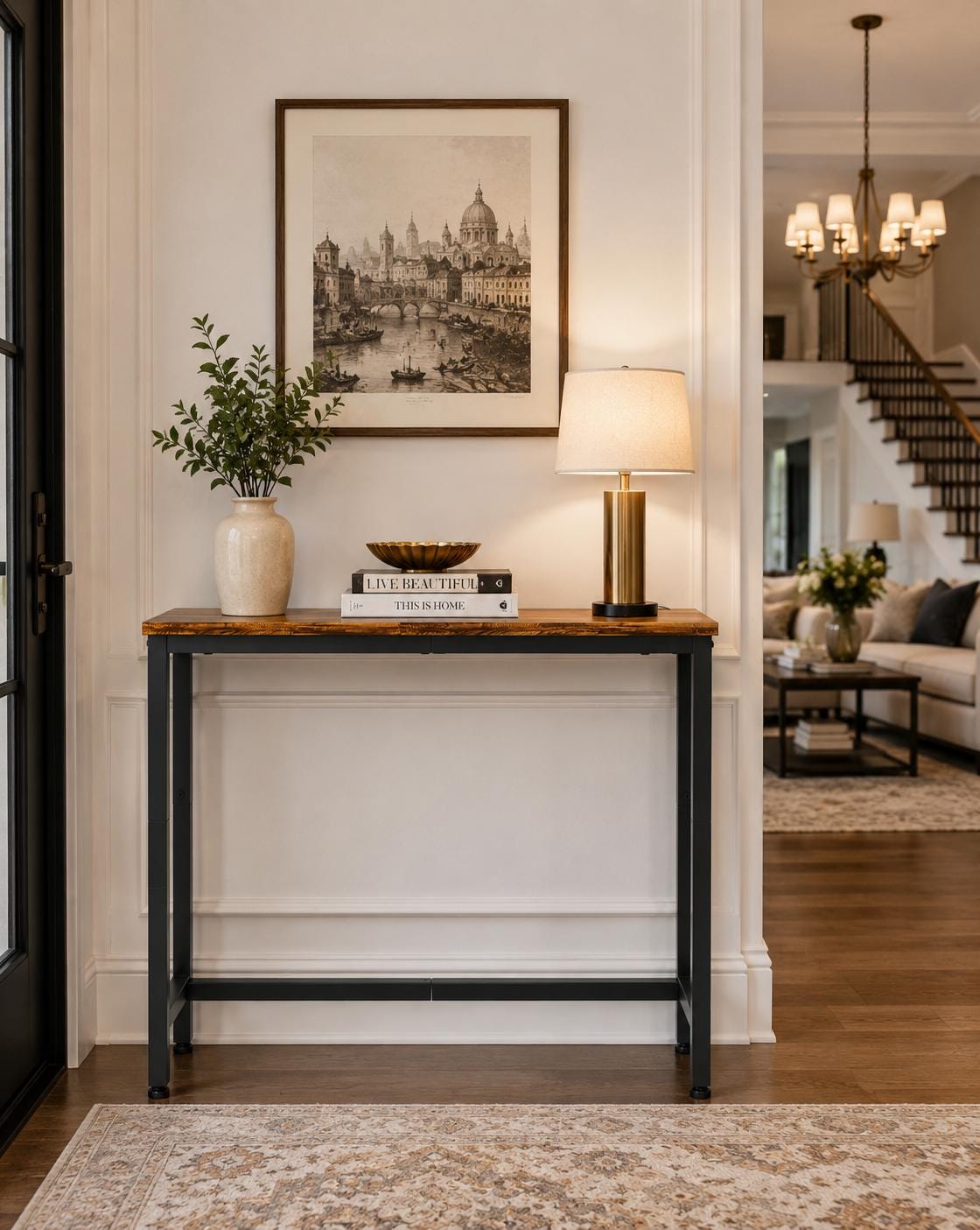 Rustic Narrow Console Table for Entryway, Industrial Sofa Table Behind Couch, Slim Hallway Accent Table with Metal Frame,