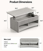 Lift Top Coffee Table with Hidden Storage, Modern Fluted Oak/Grey Finish