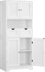 Rattan Storage Cabinet, Boho Modern Wood Pantry Unit, 2 Drawers, Adjustable Shelves