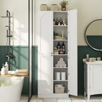 80" Tall Farmhouse Pantry Cabinet, Arched Doors, Freestanding Kitchen Storage Organizer