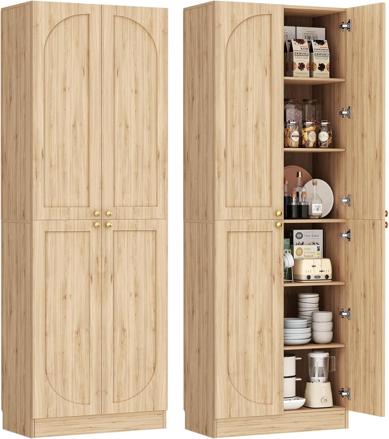 80" Tall Farmhouse Pantry Cabinet, Arched Doors, Freestanding Kitchen Storage Organizer