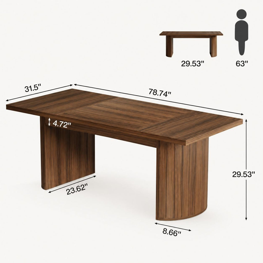 Extra Long Farmhouse Dining Table, Rustic Walnut Finish, Seats 6-8 People