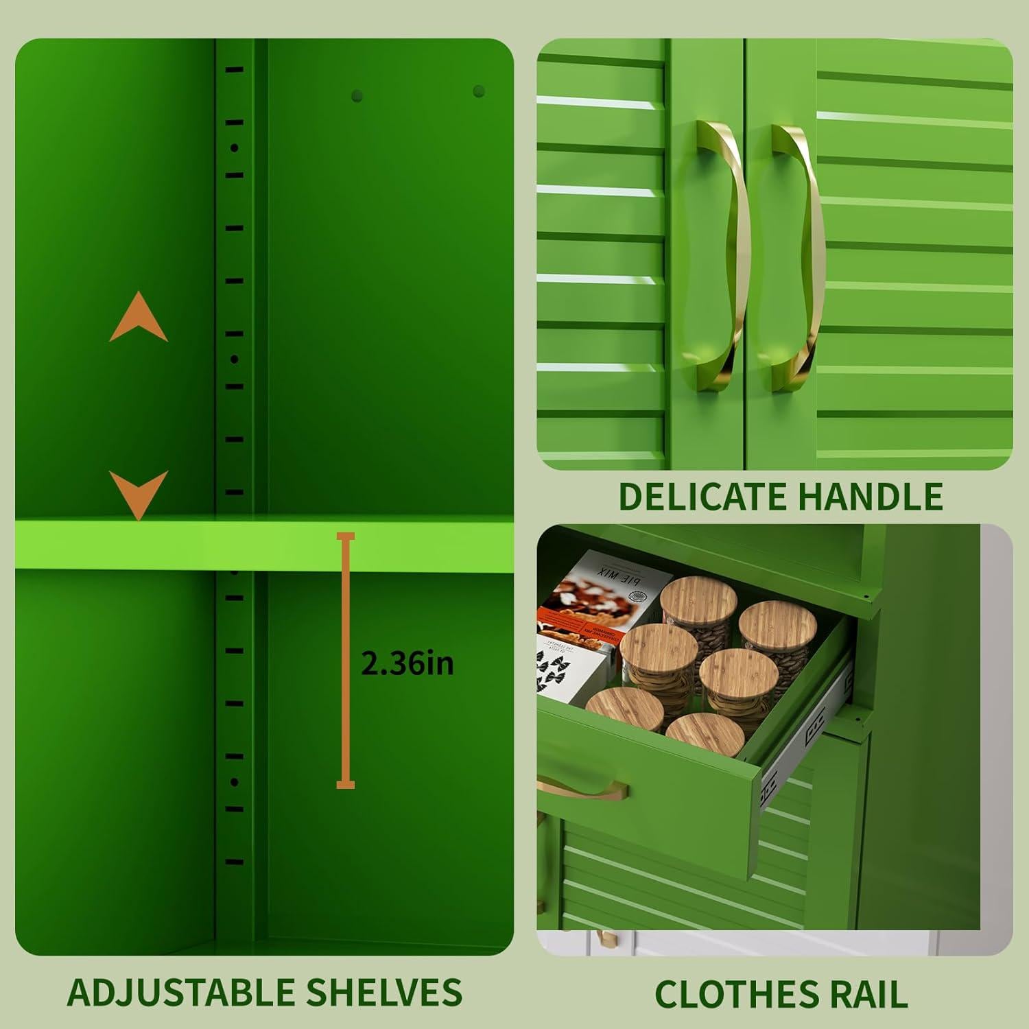 Metal Kitchen Pantry Cabinet – Army Green, Adjustable Shelves, Rust-Resistant Finish