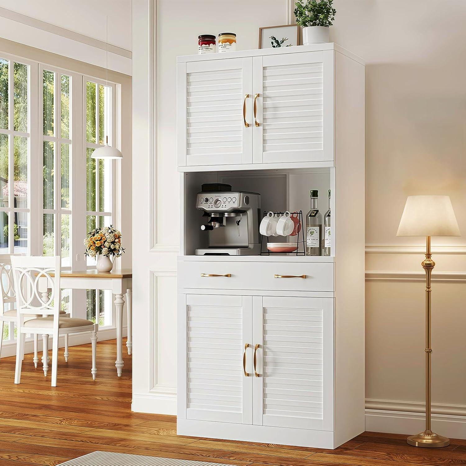 Tall Metal Pantry Cabinet with Adjustable Shelves & Quiet Magnetic Doors - Freestanding Storage Locker