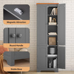 Grey Tall Pantry Cabinet, 4 Doors, Adjustable Shelves, Modern Storage Solution