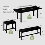 Extendable Dining Table Set for 4-8, 5-Piece Black MDF Wood Kitchen Furniture