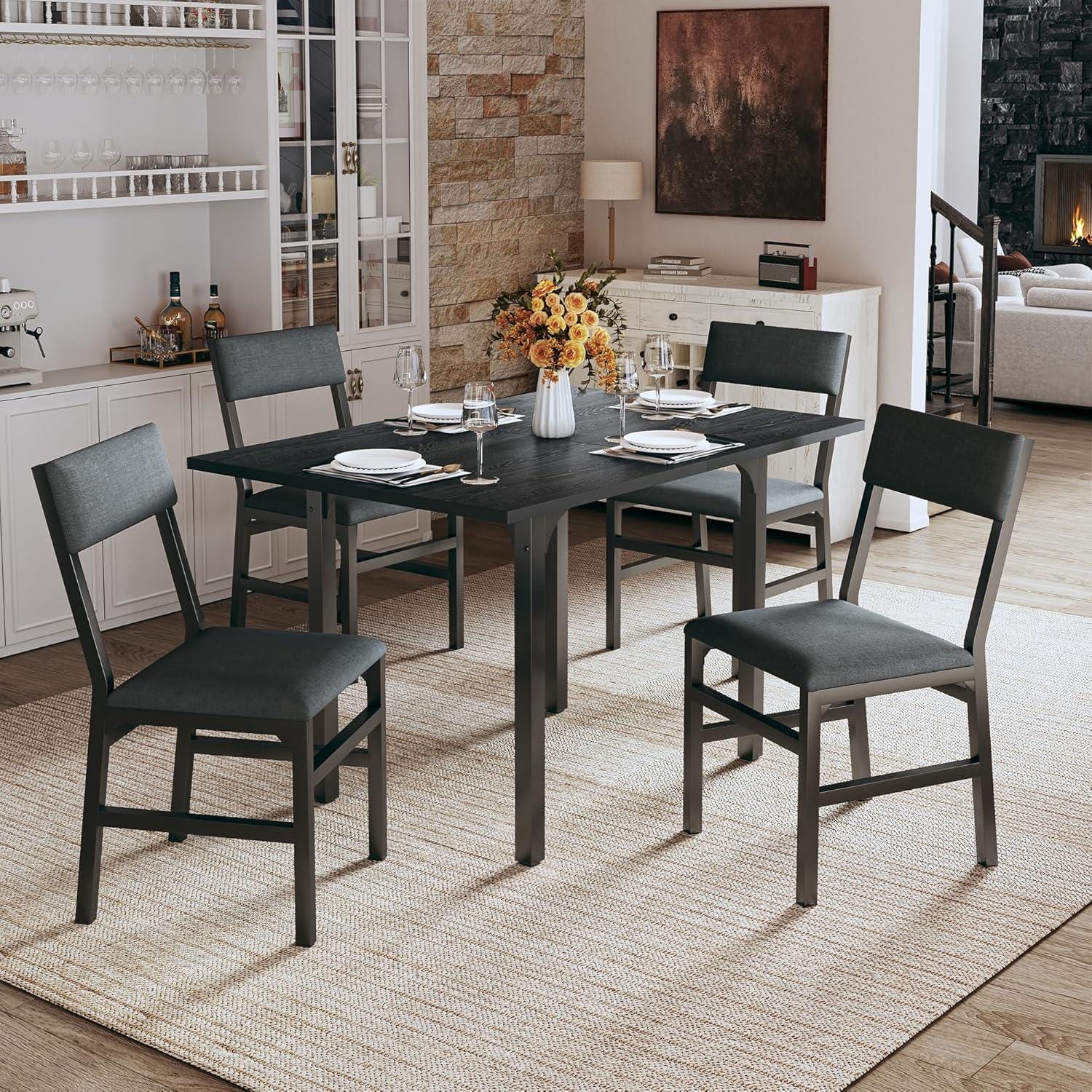 Extendable Dining Table Set for 4, Contemporary Kitchen Furniture, MDF Top, Metal Frame