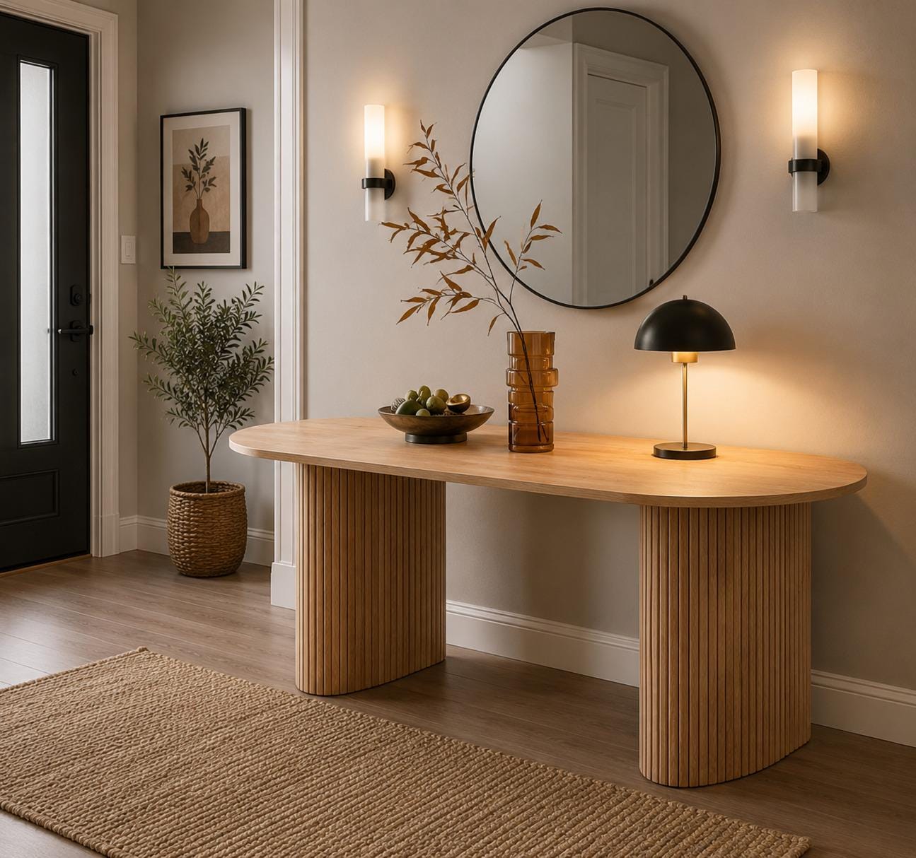 70.8" Oval Dining Table for 4-6 People, Modern Farmhouse Kitchen Table with Metal Frame, Natural Woodgrain Finish