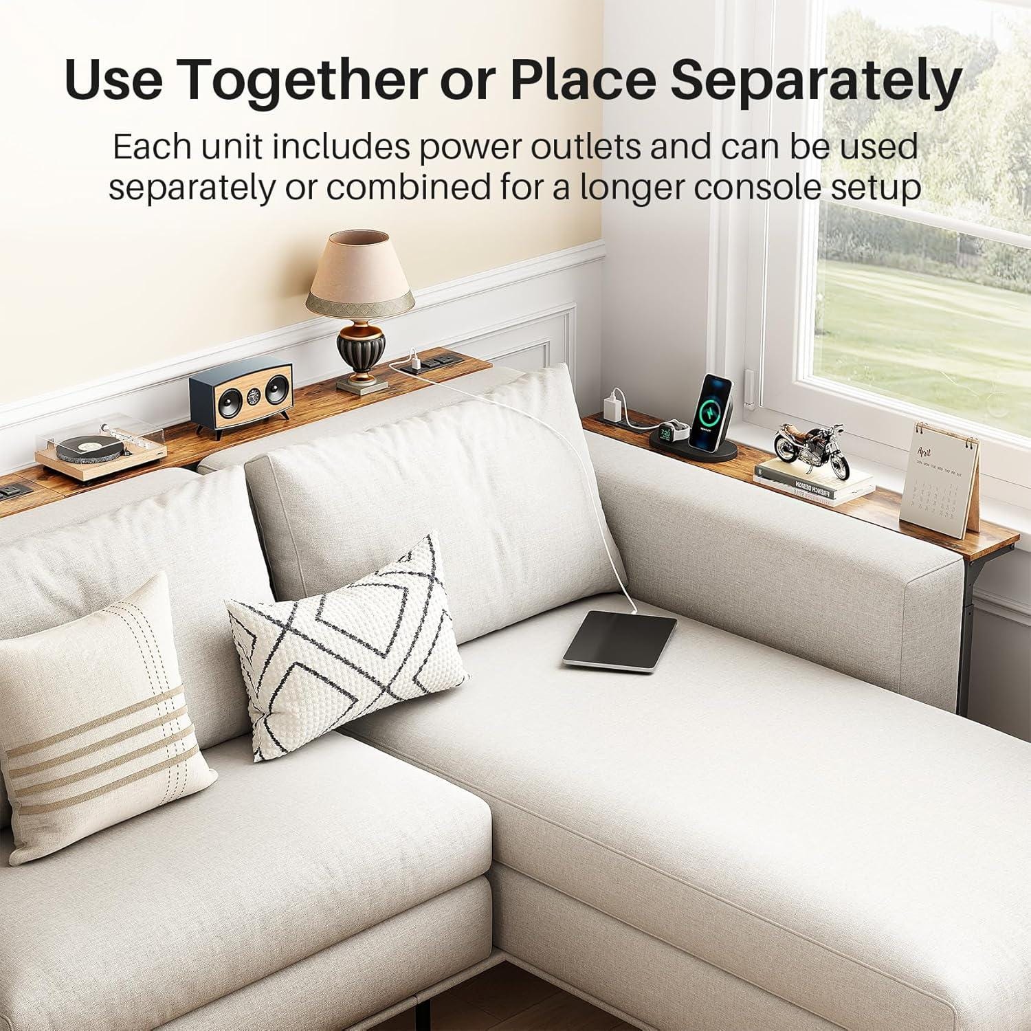 Adjustable Height Sofa Table with 2 Outlets, 78.8" Long Slim Console Table