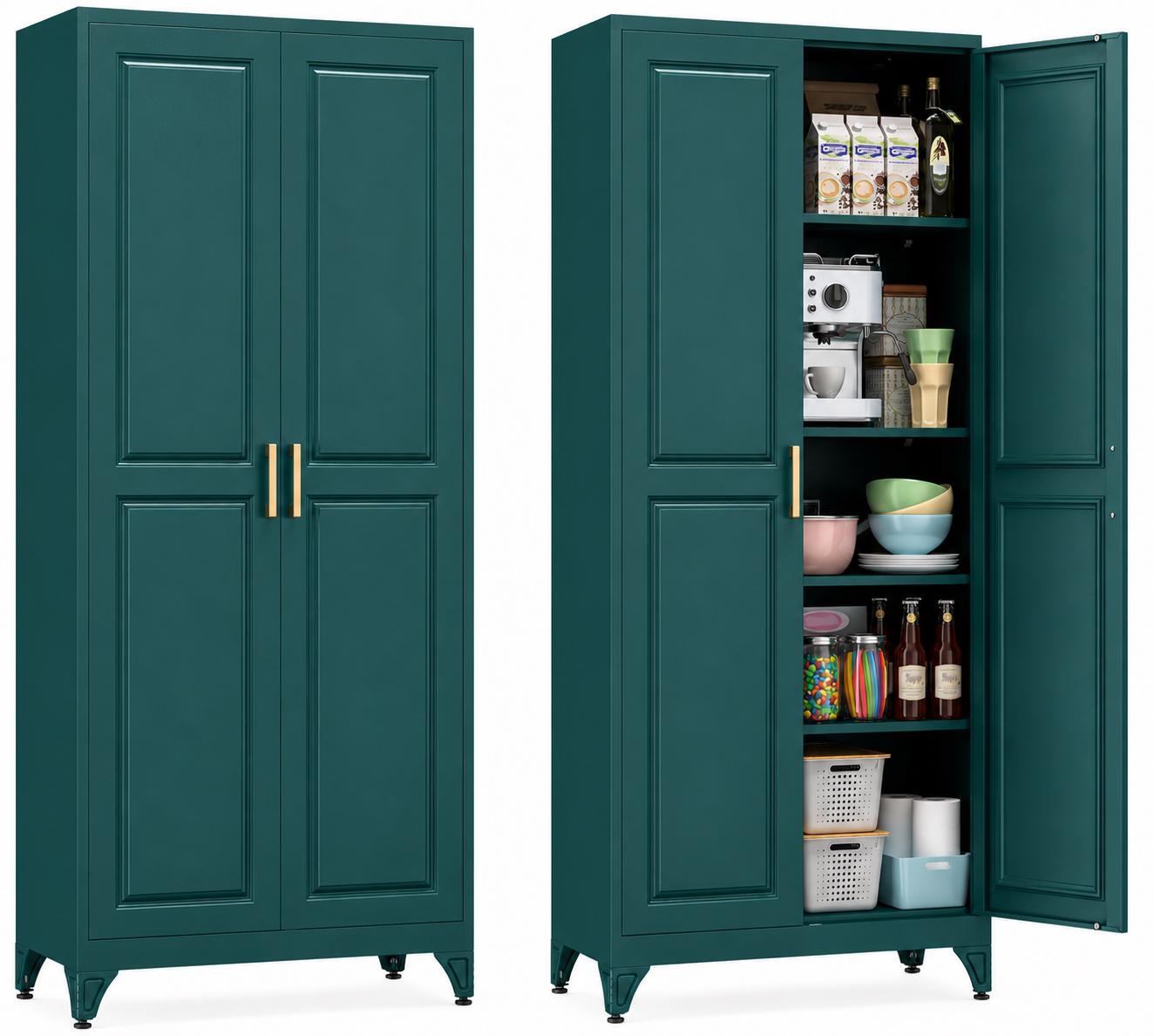 75" Tall Black Metal Pantry Cabinet with Adjustable Shelves, Heavy-Duty Storage Cabinet with Doors, Kitchen Pantry Organizer for Garage,