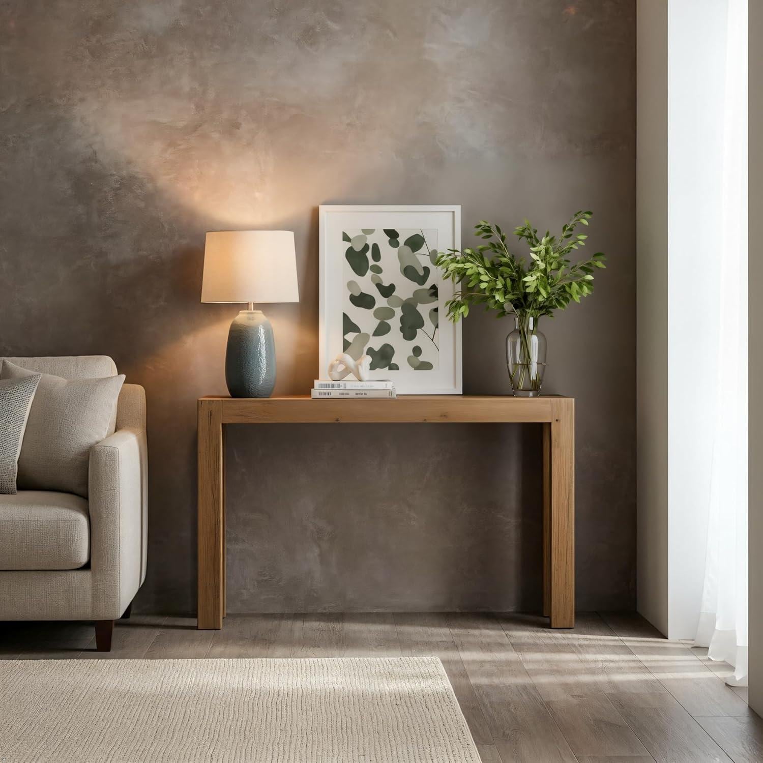 Solid Wood Console Table, Modern Walnut Entryway Sofa Table
