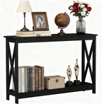 Narrow 2-Tier Console Table, X-Frame Entryway Sofa Table, Farmhouse Wood Shelves