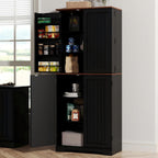 Farmhouse Kitchen Pantry Cabinet, Black Freestanding Storage Cupboard, Adjustable Shelves