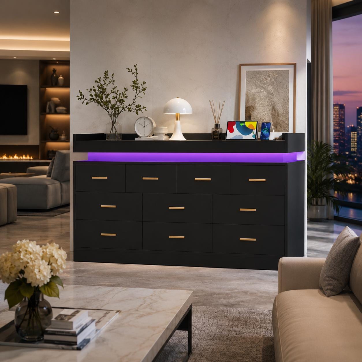 10 Drawer Dresser with Power Outlet & LED Wide Organizer Cabinet Moder – Muzrati. Owned and operated by Ecommerce Ninja Solutions LLC