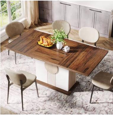Tribesigns 55" Rectangular Dining Table for 4 to 6 People, Farmhouse Wood Dinner Table for Kitchen, Dining Room & Living Room