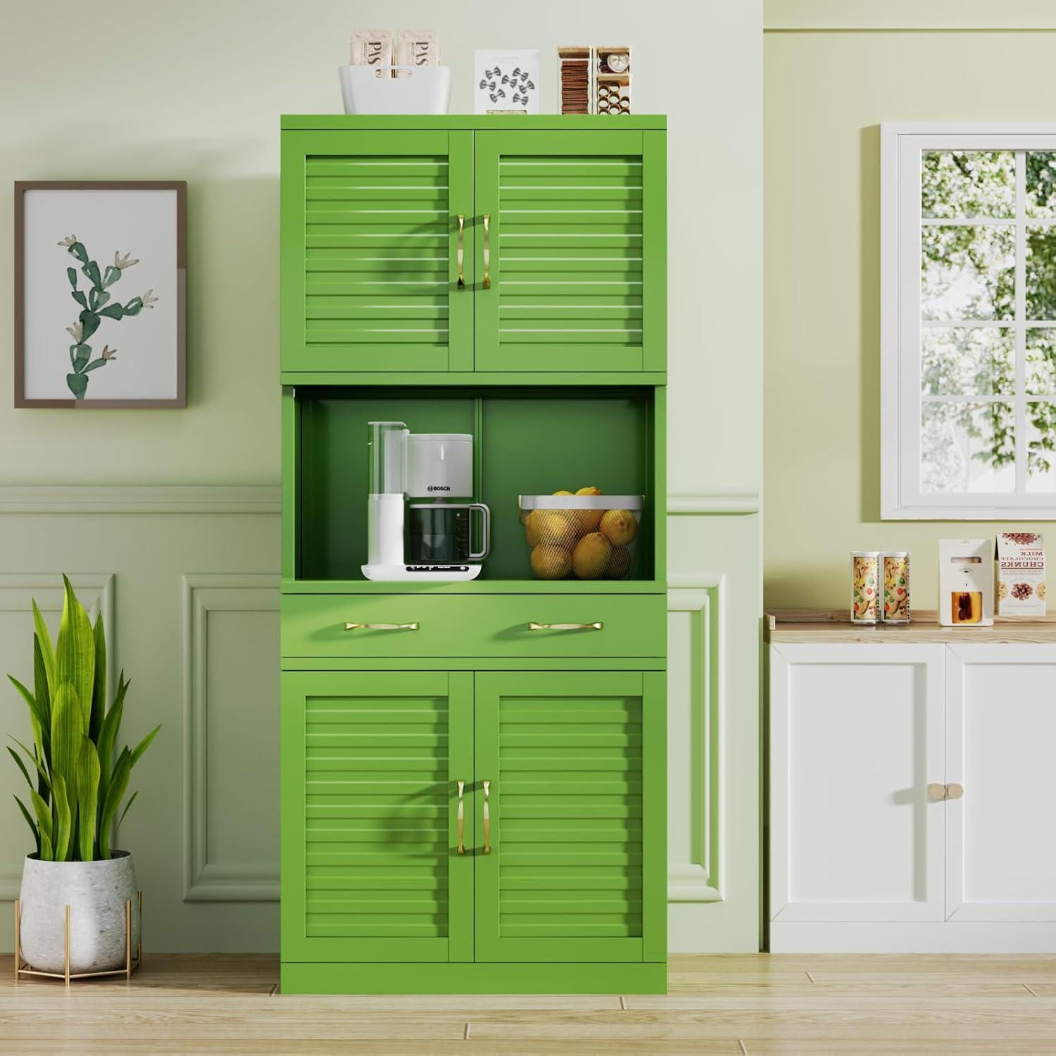 Metal Kitchen Pantry Cabinet – Army Green, Adjustable Shelves, Rust-Resistant Finish