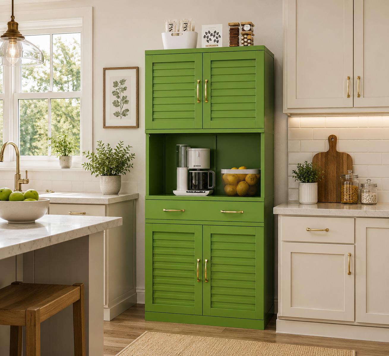 Metal Kitchen Pantry Cabinet – Army Green, Adjustable Shelves, Rust-Resistant Finish
