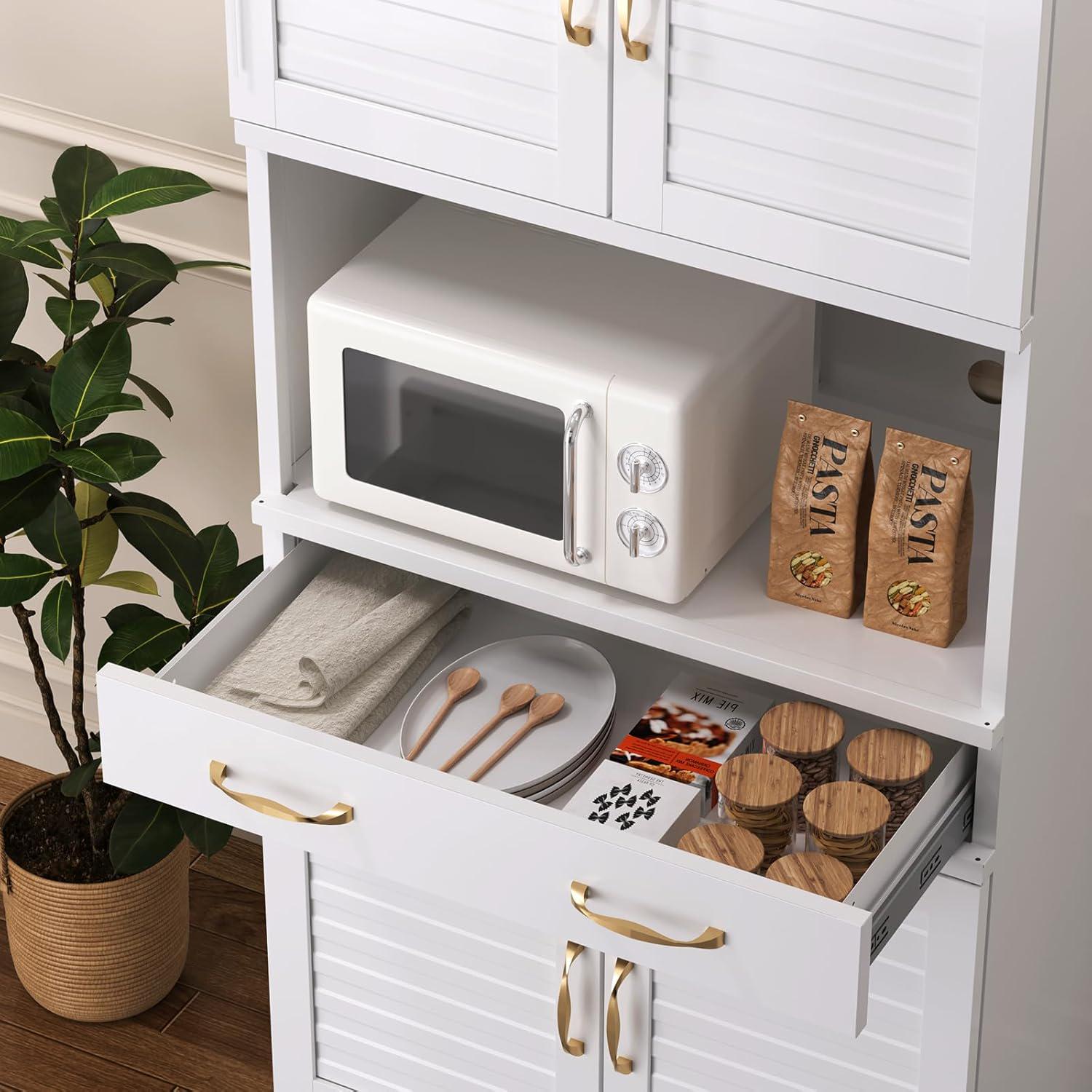 Tall Metal Pantry Cabinet with Adjustable Shelves & Quiet Magnetic Doors - Freestanding Storage Locker