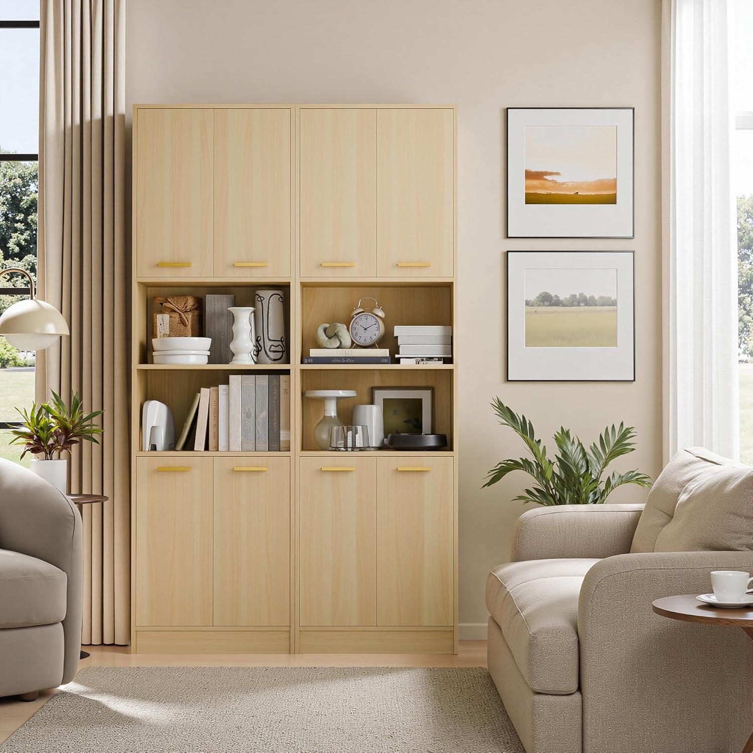 Tall Kitchen Pantry Cabinet, 4 Doors, Open Shelf, Engineered Wood Storage