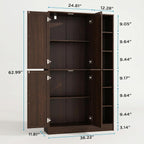 Tall Brown Wood Pantry Cabinet, Modern Kitchen Storage, Coffee Bar Microwave Stand