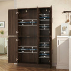 Tall Brown Wood Pantry Cabinet, Modern Kitchen Storage, Coffee Bar Microwave Stand