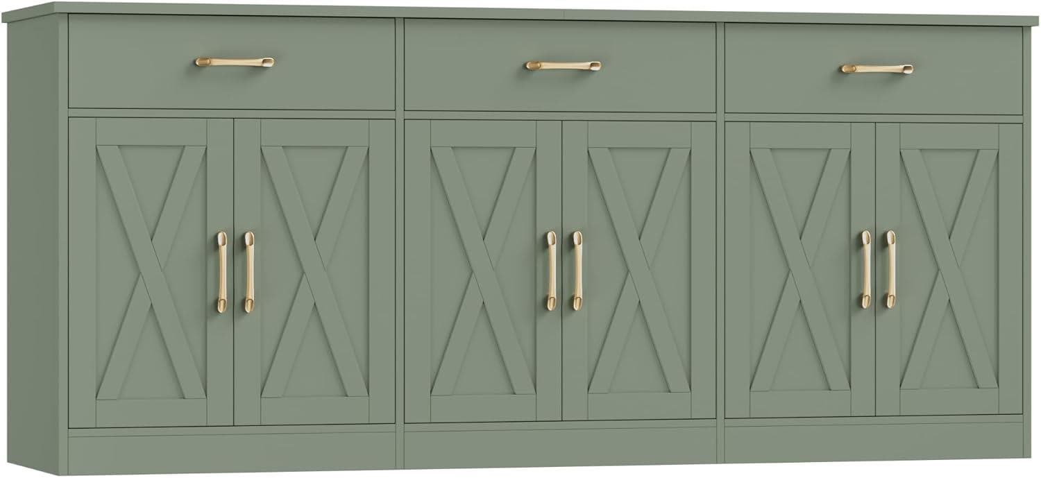 Farmhouse Sideboard Buffet Cabinet, 71" Wide Storage, Dark Brown Engineered Wood