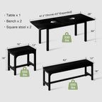Feonase 5-Piece Extendable Dining Table Set for 4-8 People, 63" Kitchen Table with 2 Benches & 2 Stools, Black