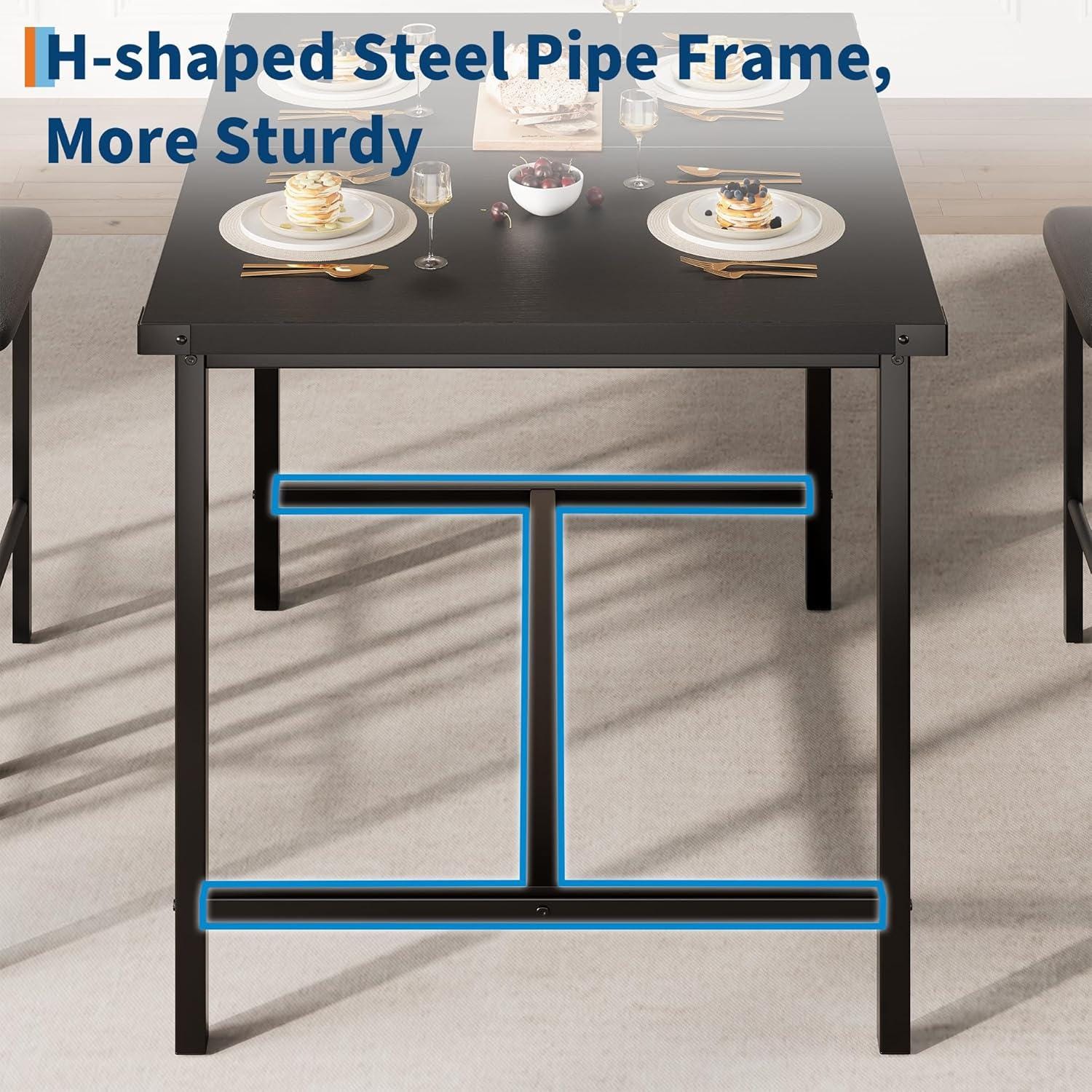IDEALHOUSE 5-Piece Counter Height Dining Set for 4, Table with Footrest & Corner Protectors, 4 Upholstered Bar Stools, Rustic Black