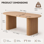 in78 in Extendable Dining Room Table for 48, Round Expandable Kitchen Table with Fluted Base, Modern Farmhouse Oval Dinner Table