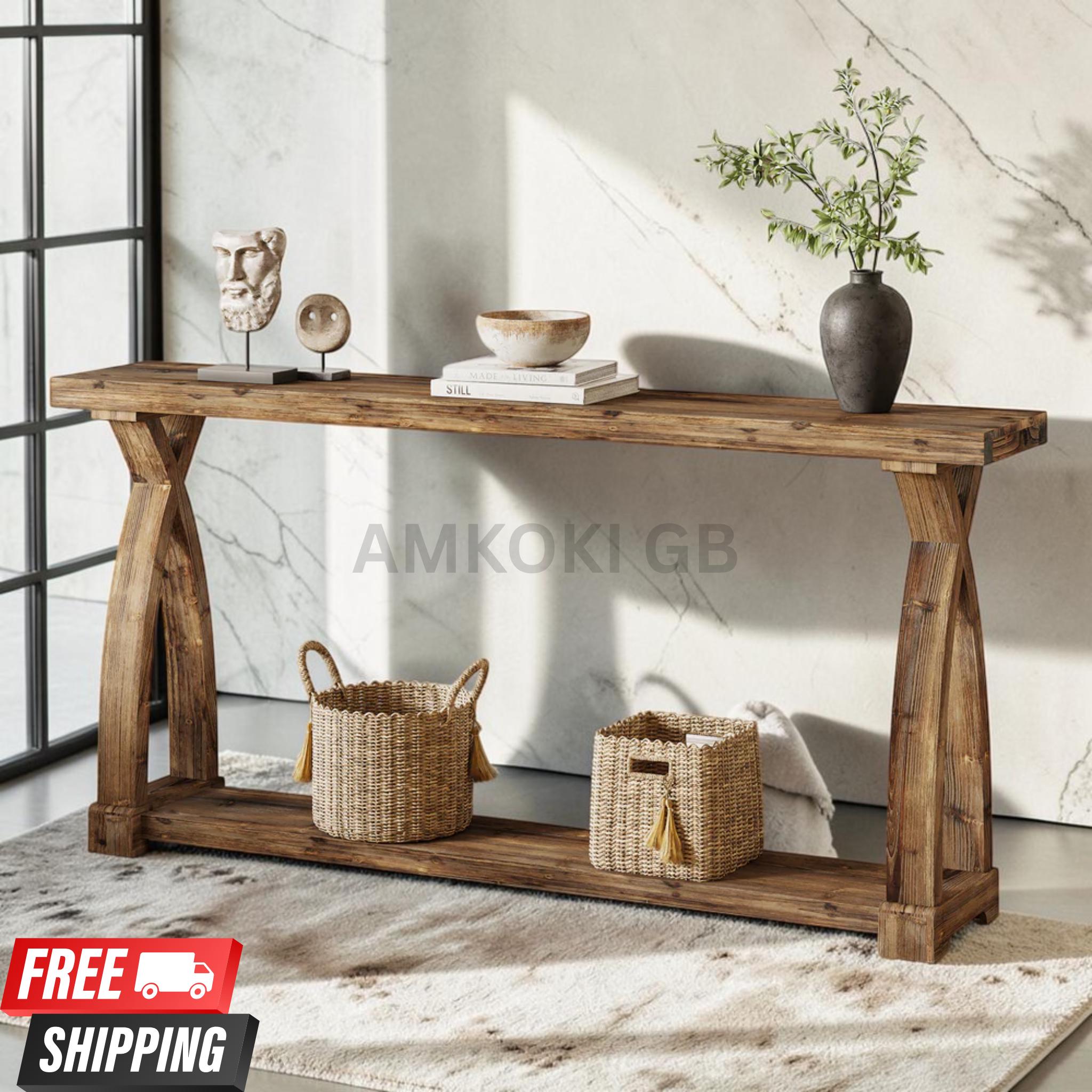 63" Solid Wood Farmhouse Console Table