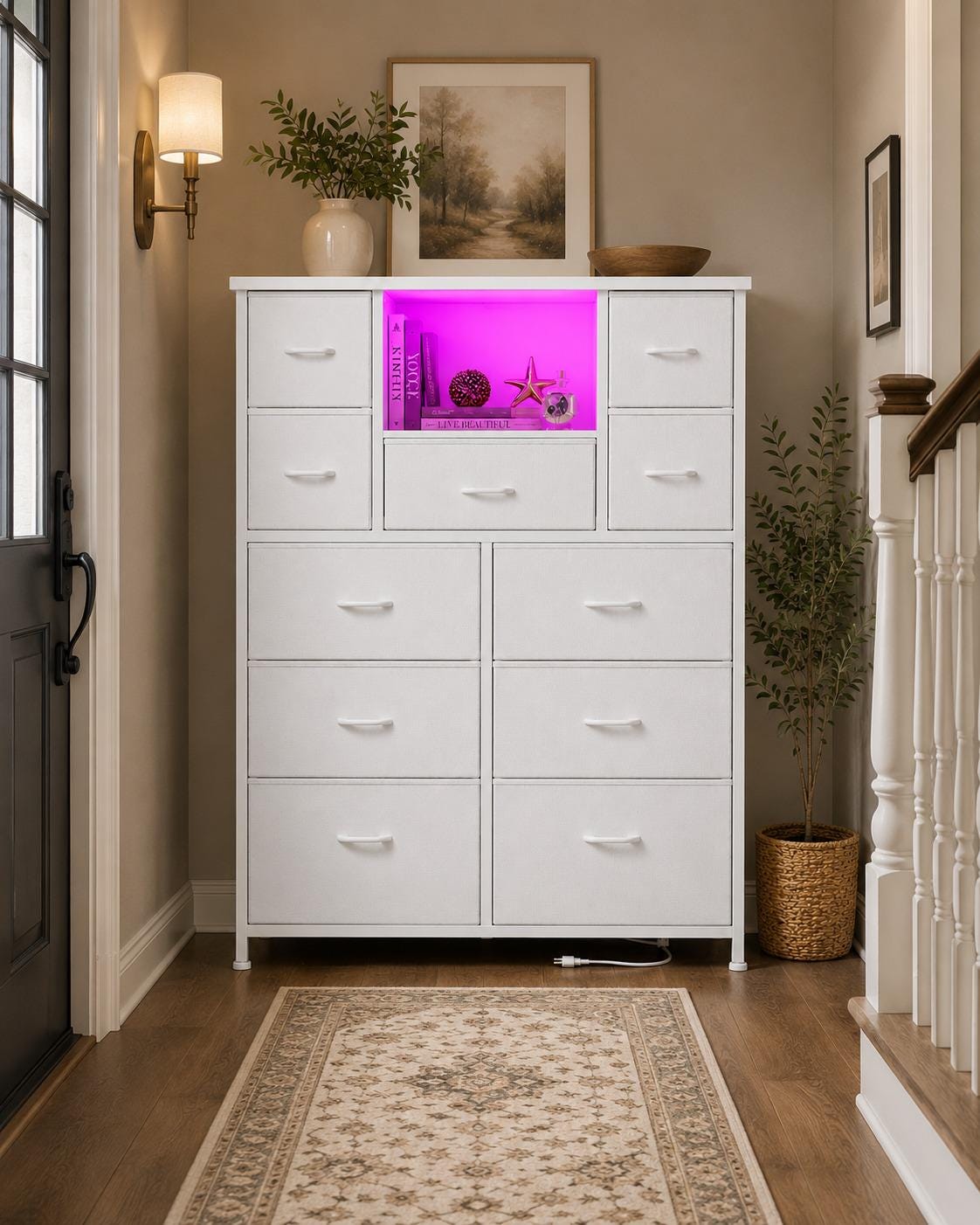 13-Drawer Fabric Dresser with LED Lights and Charging Ports, Open Stor – Muzrati. Owned and operated by Ecommerce Ninja Solutions LLC